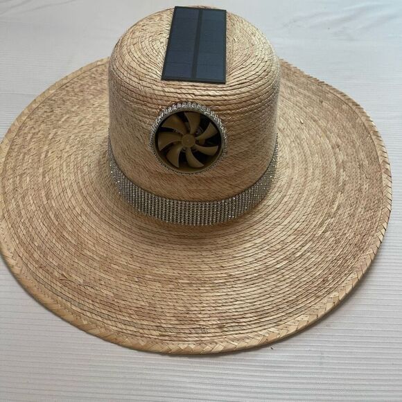 Kool Breeze Solar Fan Straw Cooling Cowboy Hat - Picture 1 of 8